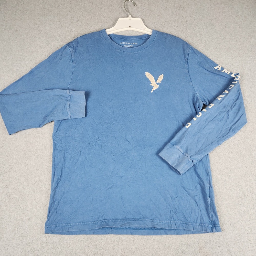 American Eagle T-Shirt Mens Medium Blue Cotton Super Soft Standard Fit Logo Tee